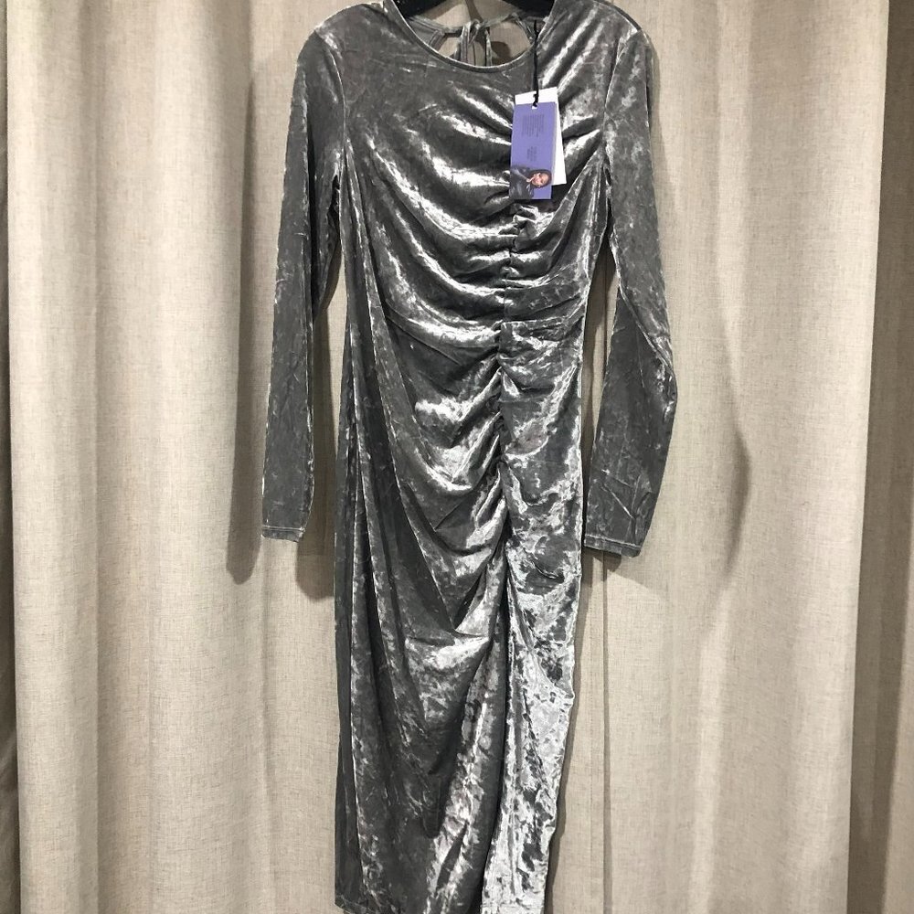 Future Collective Kahlana Barfield Brown grey velvet dress Medium New NWT